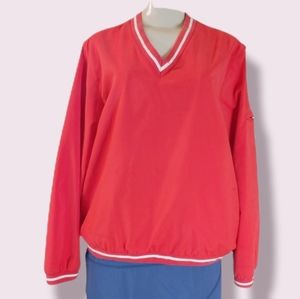 Liz Claiborne Red V-Neck Pullover Windbreaker with White Trim
